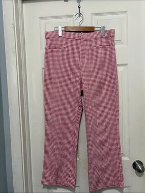 Zara High Waisted Pink Gingham Cropped Pants